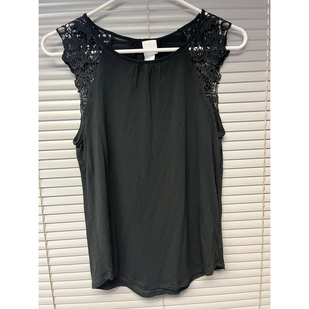 H&M Black Sleeveless Top Lace Shoulder Detail Small Elegant Casual Blouse Soft